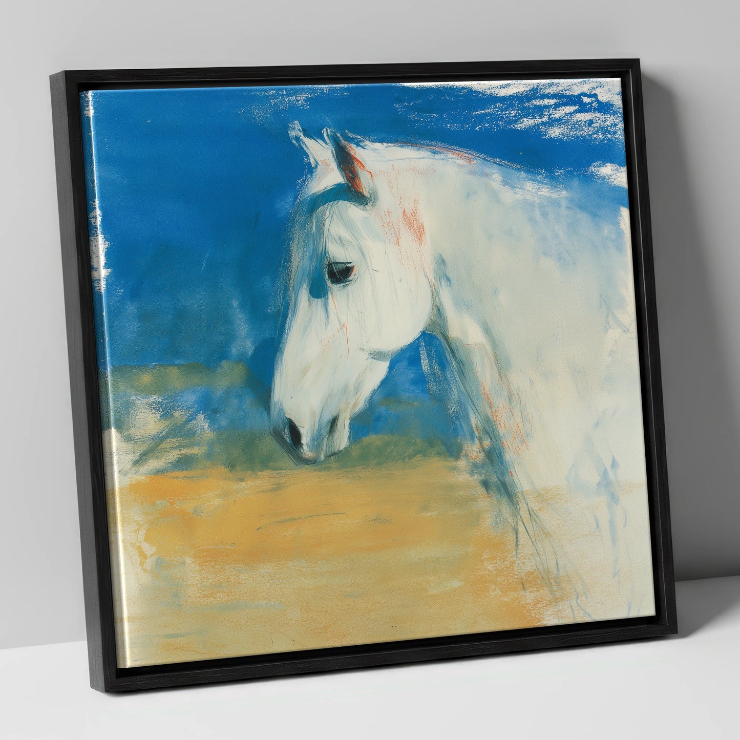 Cerulean Sky Grey horse breed canvas wall art in black frame