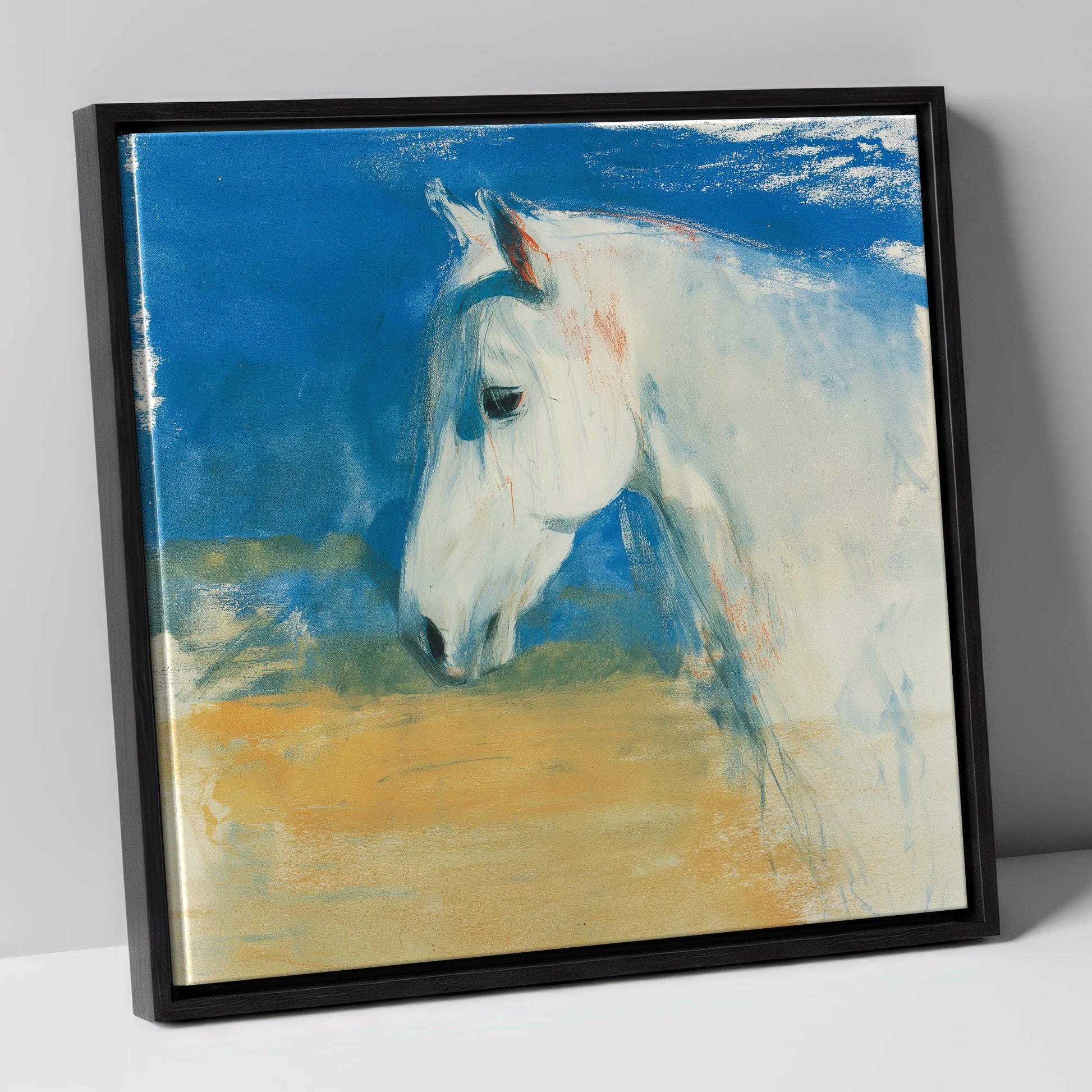 Cerulean Sky Grey horse breed canvas wall art in black frame