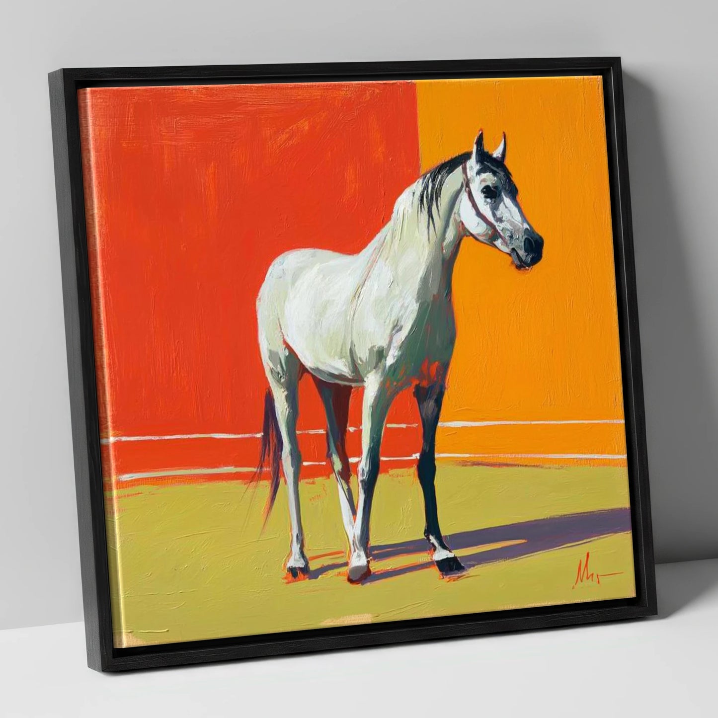 Radiance In Grey horse breed canvas wall art in black frame