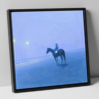 Dawn on the Gallops racing horse canvas wall art in black frame