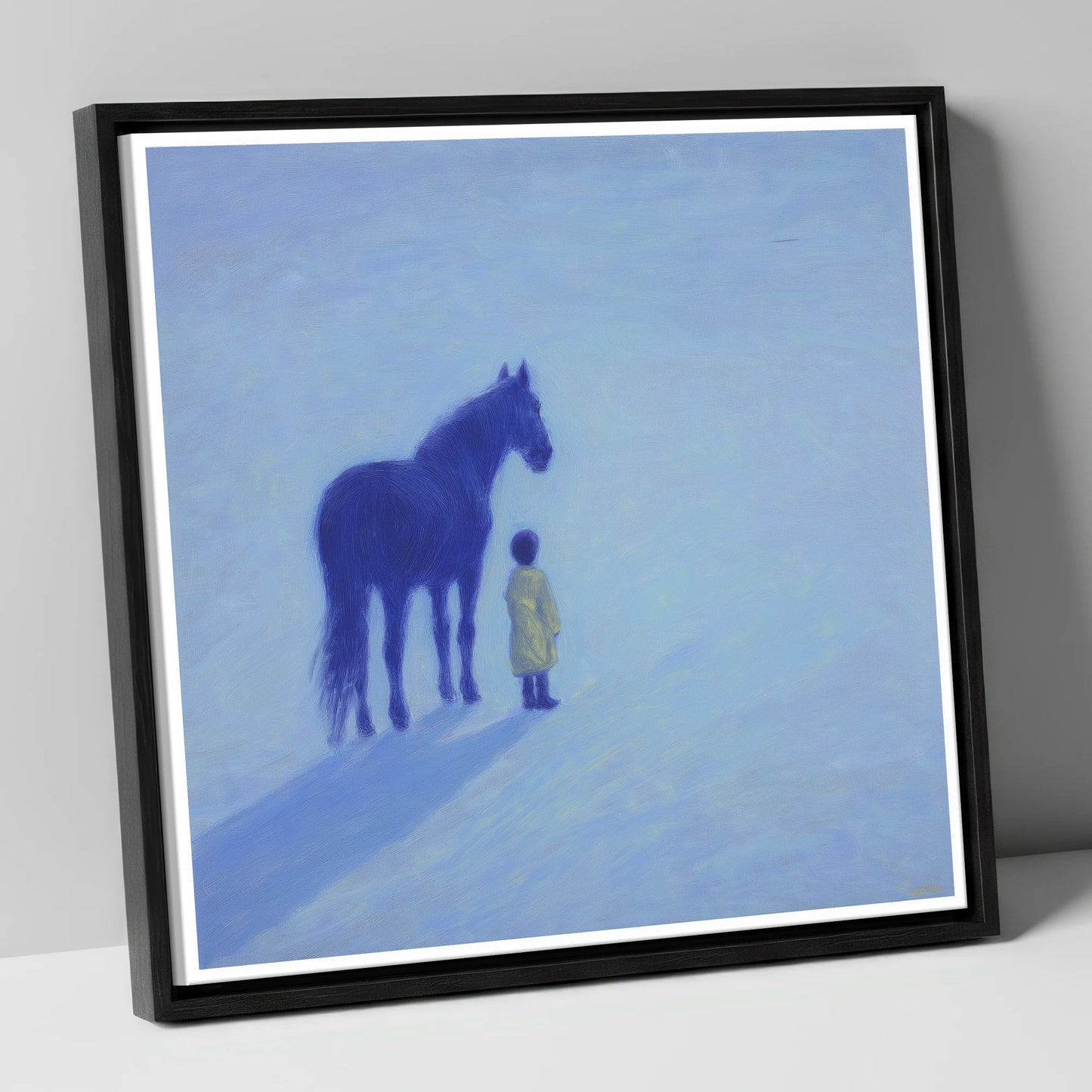 The Indigo Companion horse & rider canvas wall art in black frame
