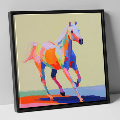 Prismatic Canter horse breed canvas wall art in black frame