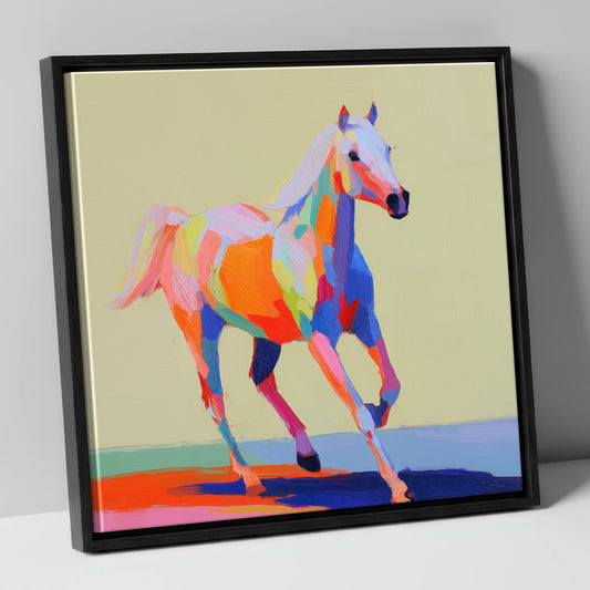 Prismatic Canter horse breed canvas wall art in black frame