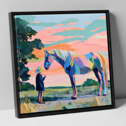Vivid Connection horse & rider canvas wall art in black frame