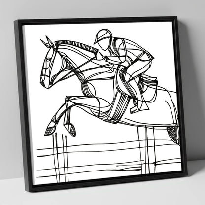 The Perfect Arc show jumping horse canvas wall art in black frame