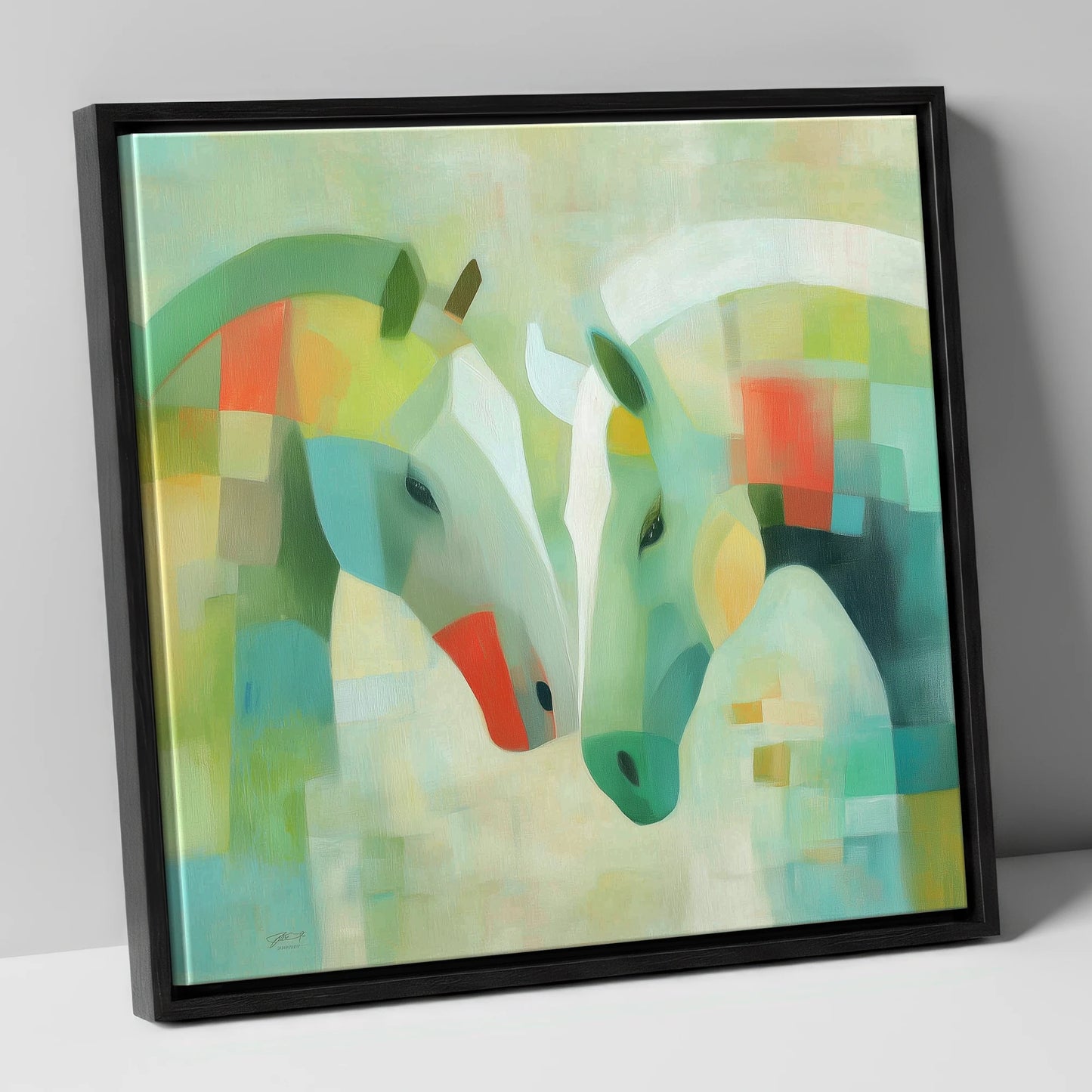 Geometric Equine Harmony horse portrait canvas wall art in black frame