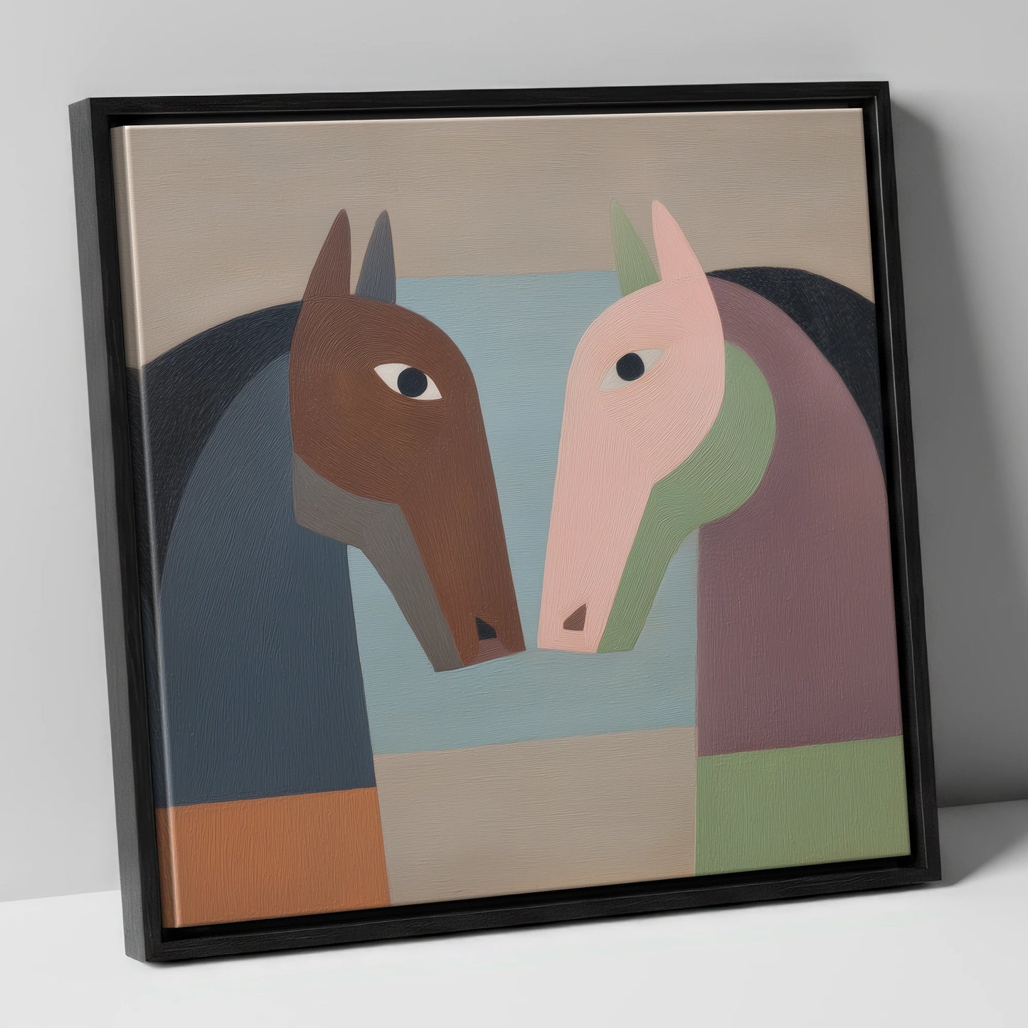 Structured Connection horse portrait canvas wall art in black frame