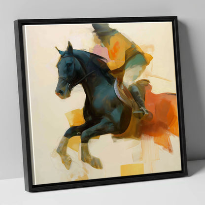 Kinetic Leap show jumping horse canvas wall art in black frame