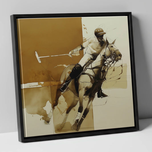 Mid-Chukka Momentum polo horse canvas wall art in black frame