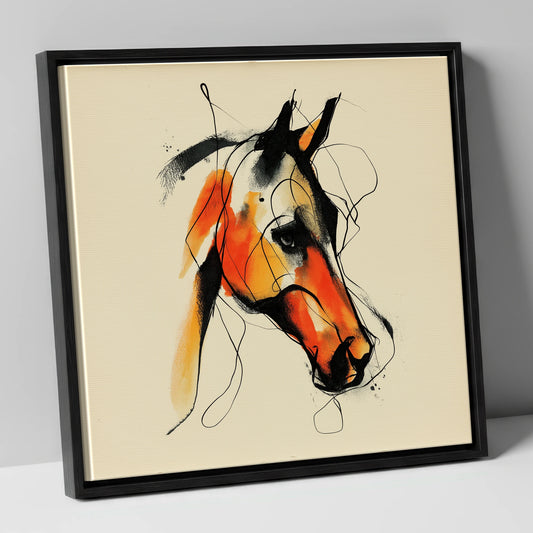 Vivid Amber Equine horse portrait canvas wall art in black frame