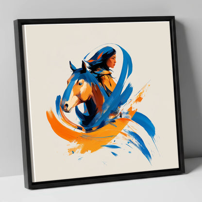 Spirits Entwined horse & rider canvas wall art in black frame