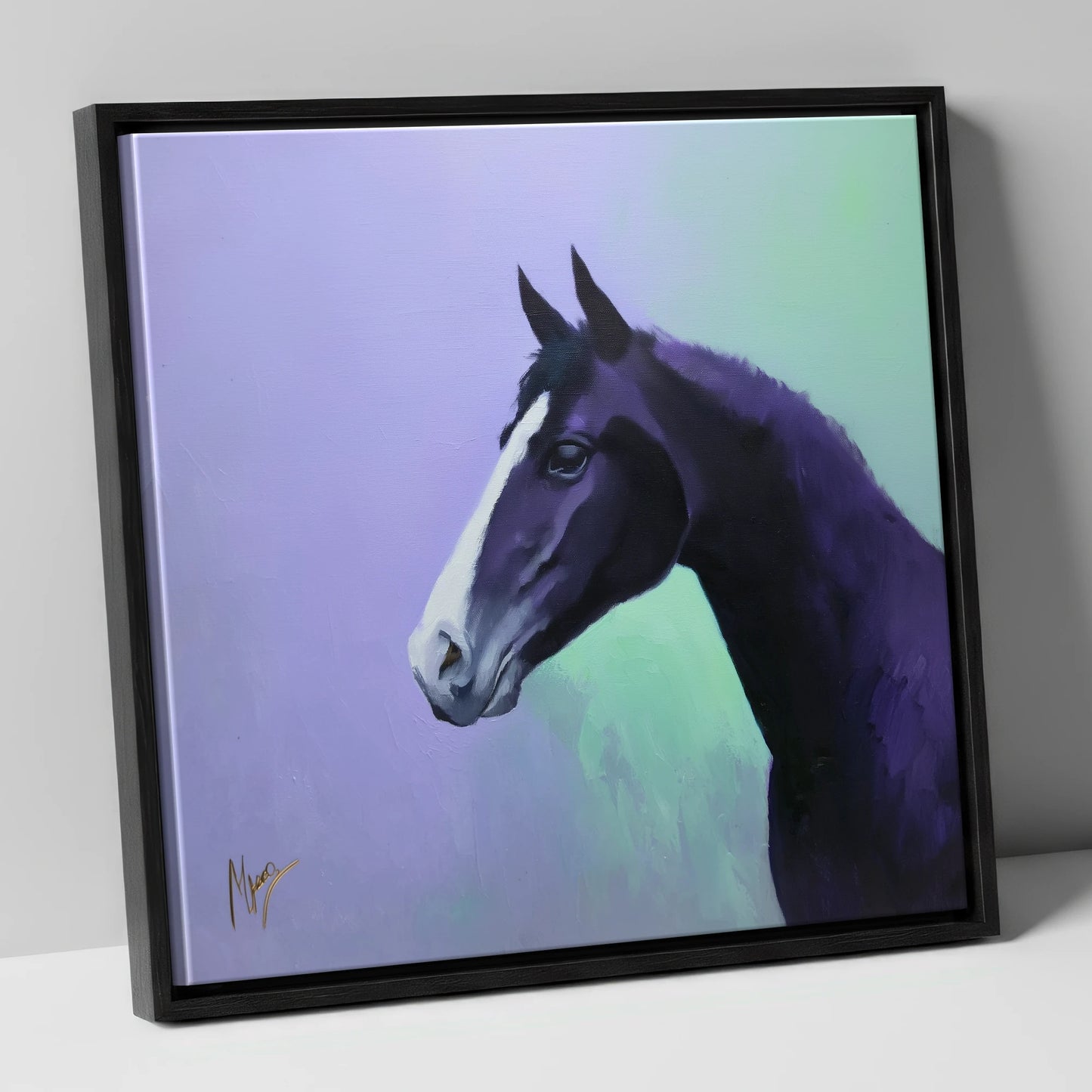Amethyst Equine Profile horse portrait canvas wall art in black frame