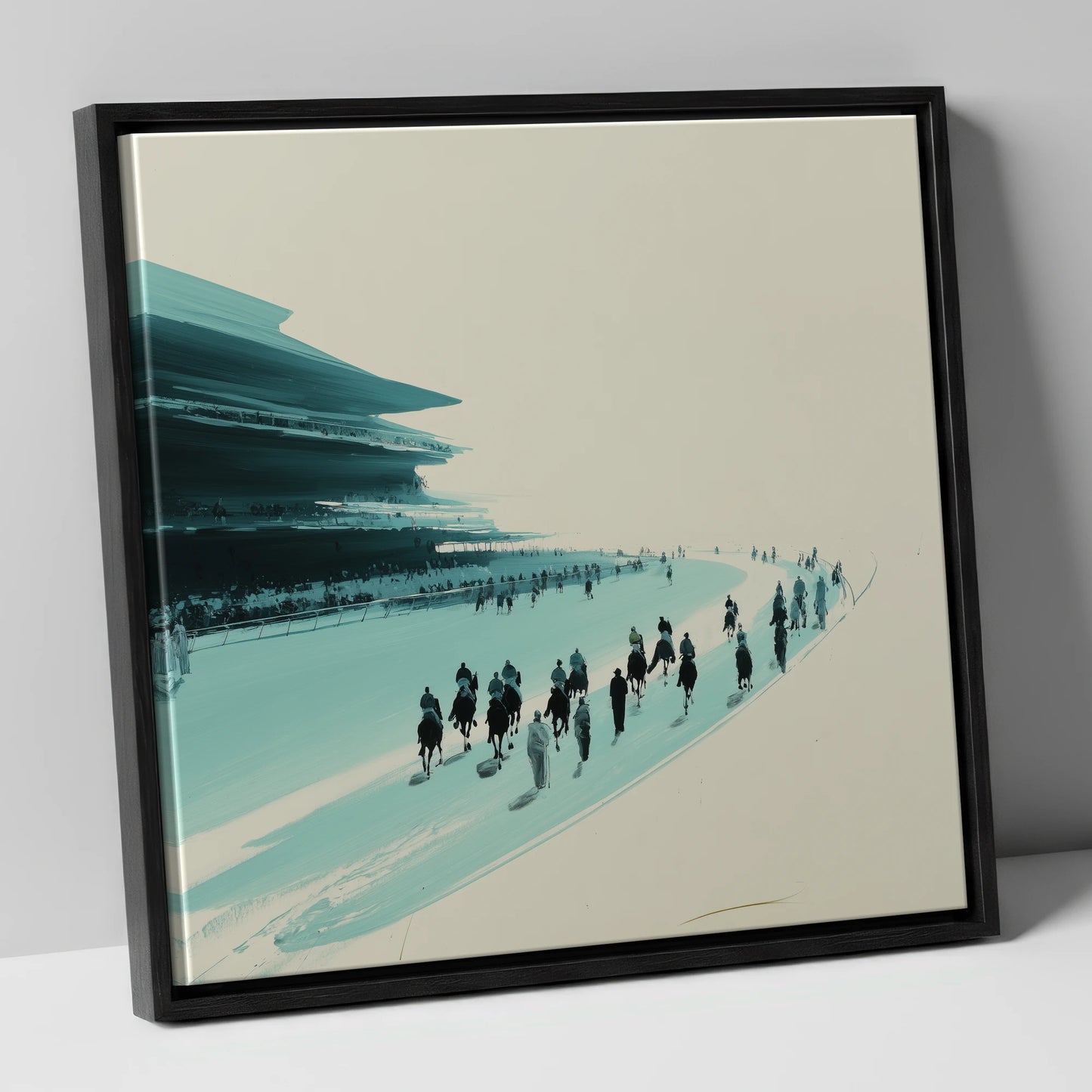 The Final Curve racing horse canvas wall art in black frame
