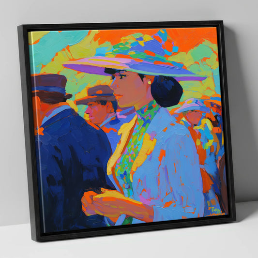 Ladies Day Elegance racing horse canvas wall art in black frame