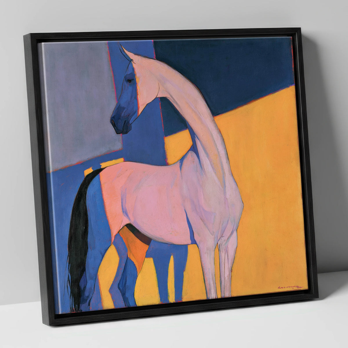 Vibrant Colour Block Horse horse breed canvas wall art in black frame