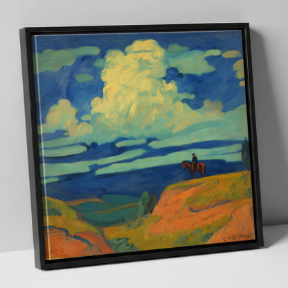 Beneath Billowing Skies horse landscape canvas wall art in black frame