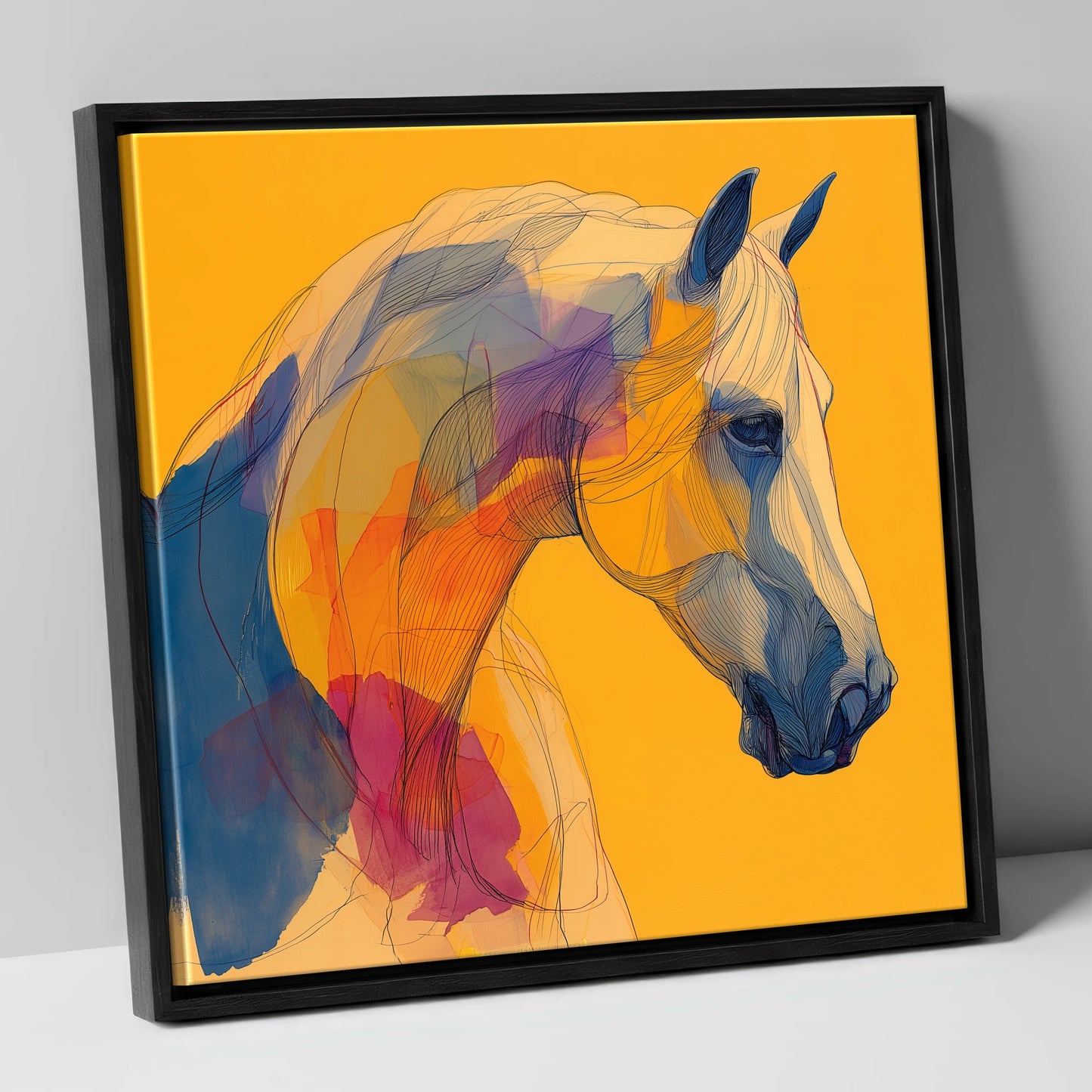 Golden Equine Spirit horse breed canvas wall art in black frame