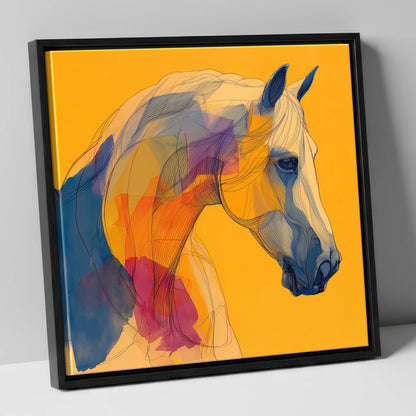 Golden Equine Spirit horse breed canvas wall art in black frame