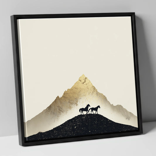 The Golden Trail horse landscape canvas wall art in black frame