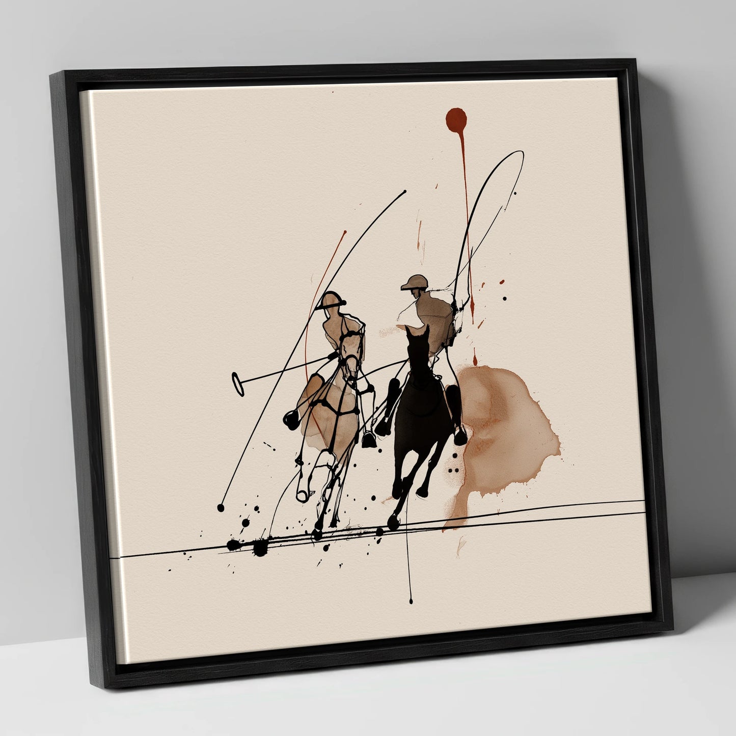 Polo Dynamics polo horse canvas wall art in black frame