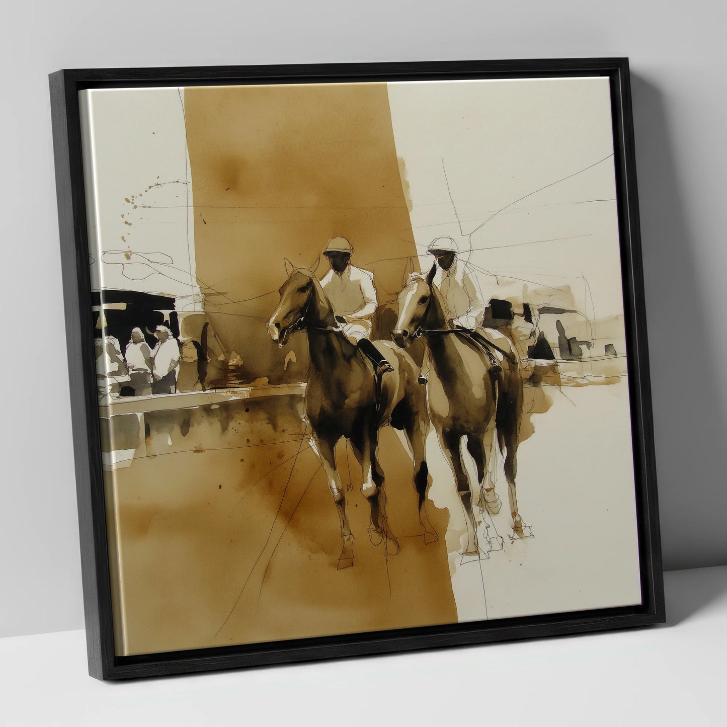 Parade Ring Anticipation racing horse canvas wall art in black frame