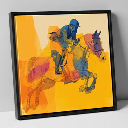 Flight in Colour show jumping horse canvas wall art in black frame