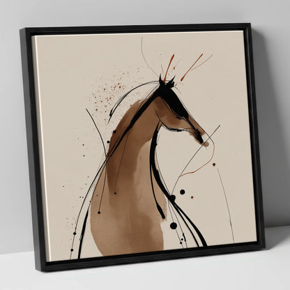 Sweeping Ink Silhouette horse portrait canvas wall art in black frame