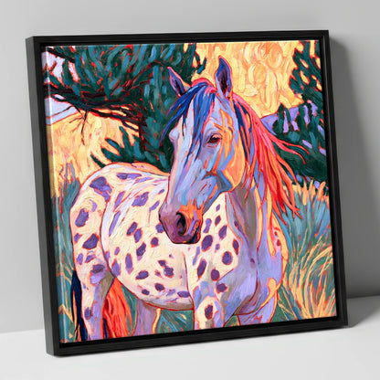 Colourful Spotted Appaloosa Horse horse breed canvas wall art in black frame