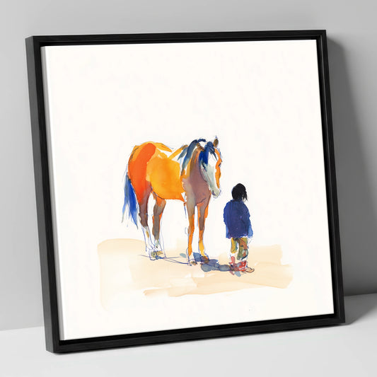 Vibrant Connection horse & rider canvas wall art in black frame