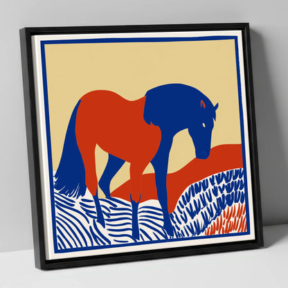 Cobalt And Rust horse portrait canvas wall art in black frame