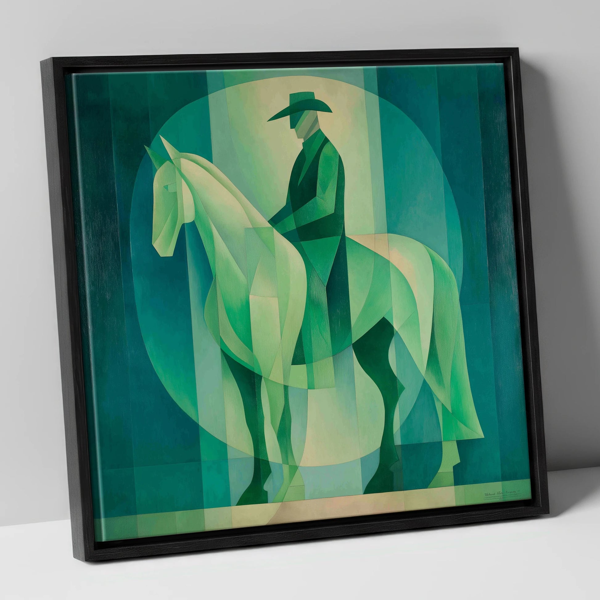 Emerald Western Silhouette western horse canvas wall art in black frame