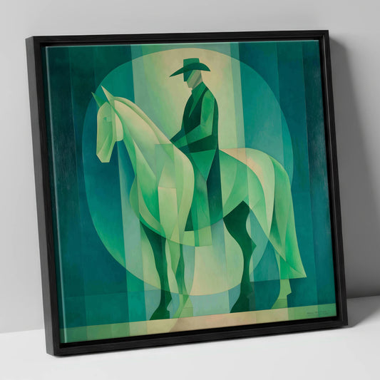 Emerald Western Silhouette western horse canvas wall art in black frame