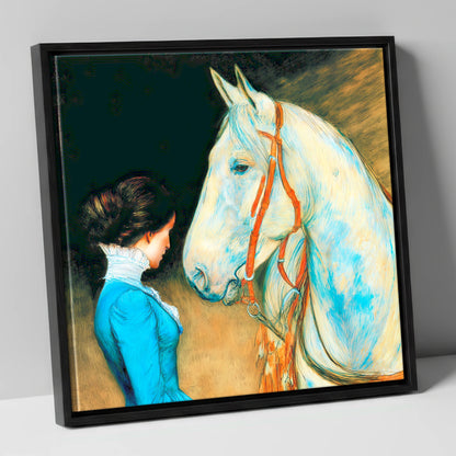 Cerulean Connection horse & rider canvas wall art in black frame