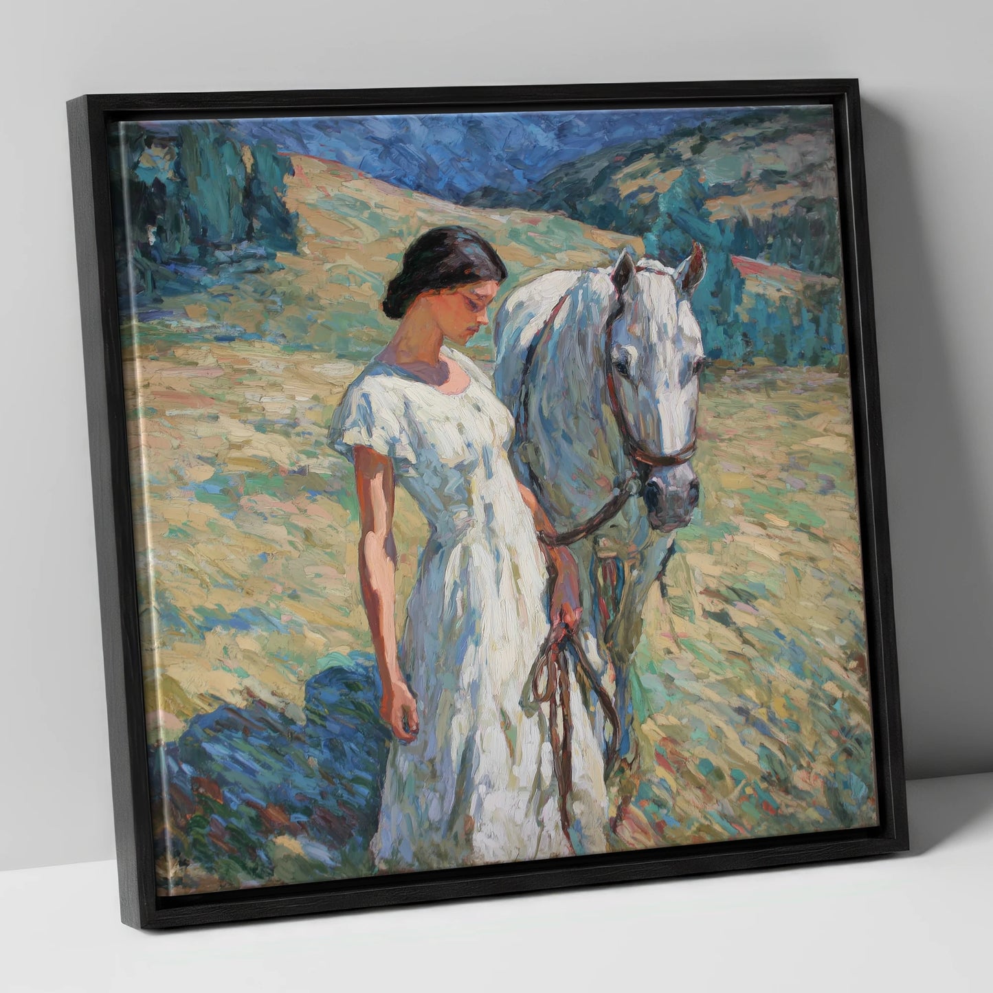 A Quiet Connection horse & rider canvas wall art in black frame
