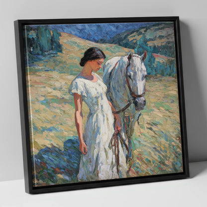 A Quiet Connection horse & rider canvas wall art in black frame