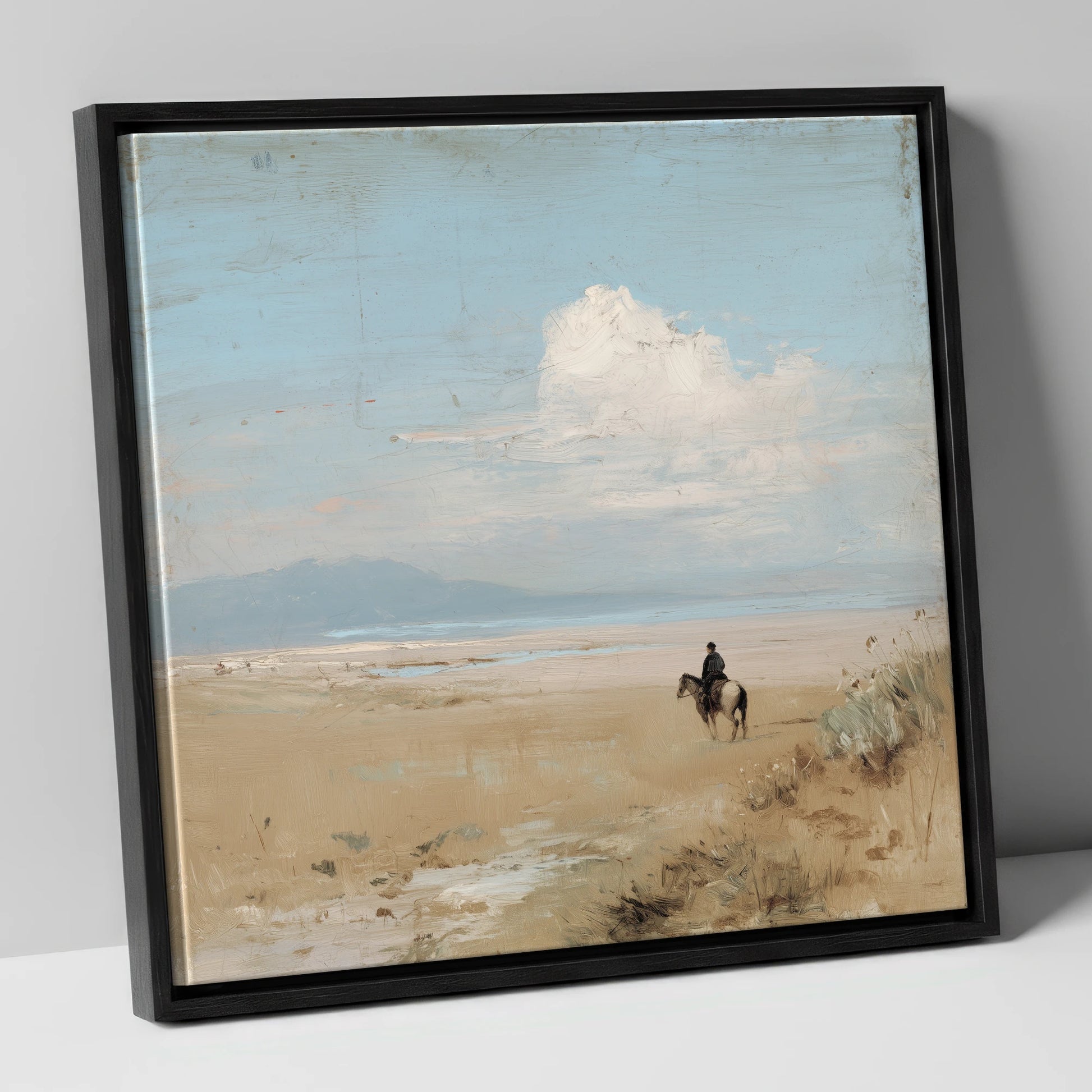 The Quiet Horizon horse landscape canvas wall art in black frame