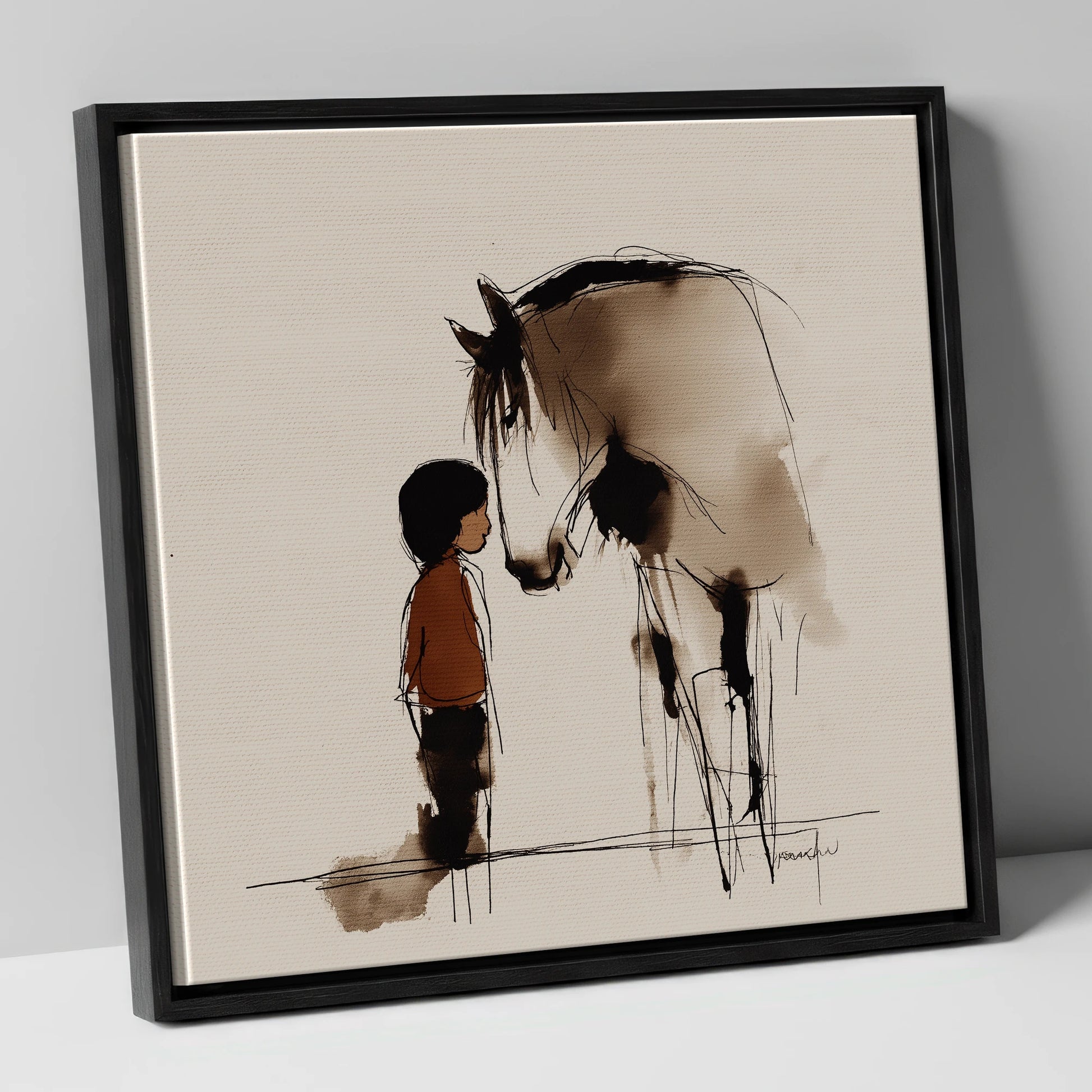 A Quiet Connection horse & rider canvas wall art in black frame