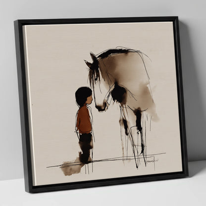 A Quiet Connection horse & rider canvas wall art in black frame