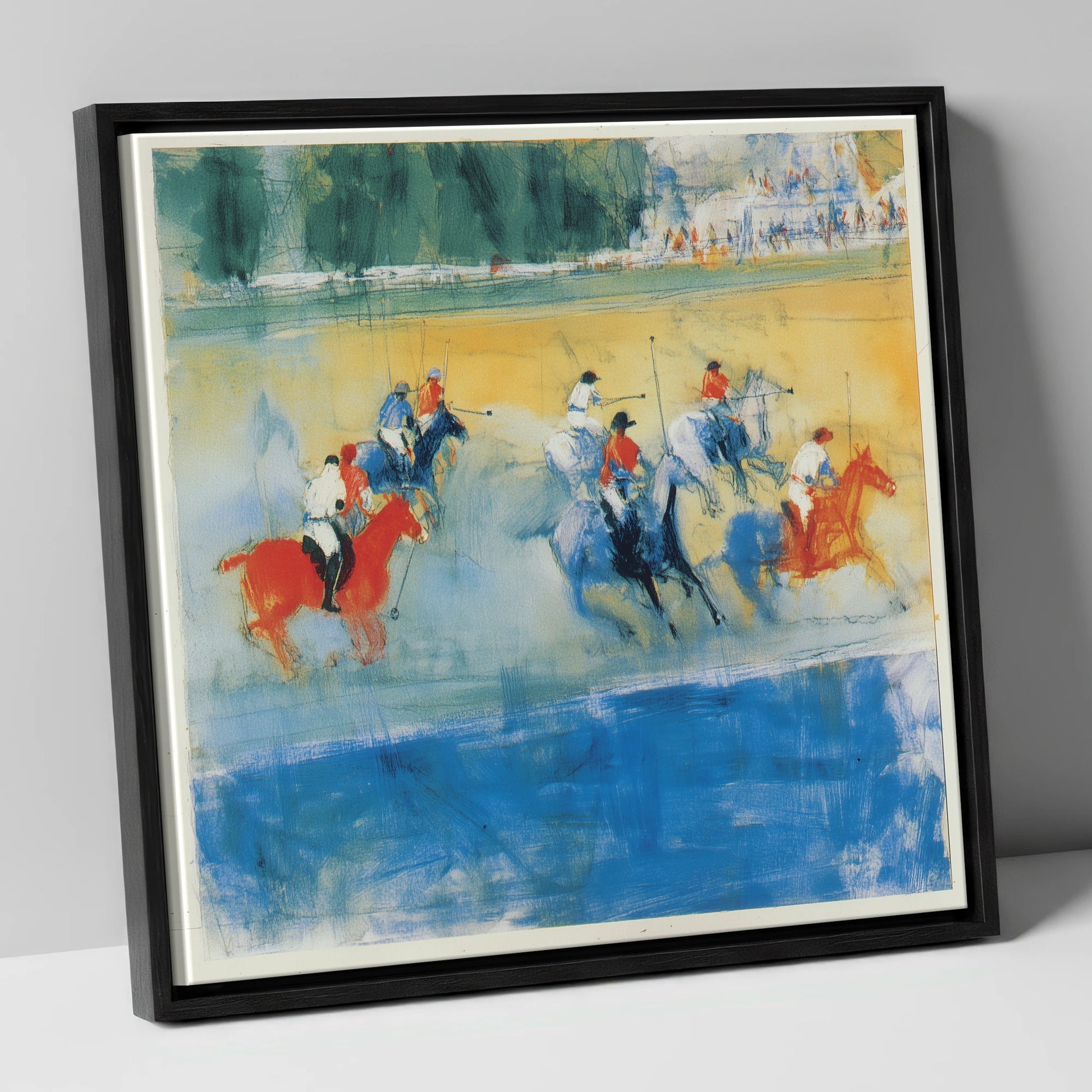 Colours of the Chukka polo horse canvas wall art in black frame