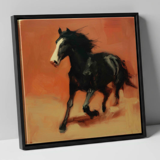 Terracotta Spirit horse portrait canvas wall art in black frame