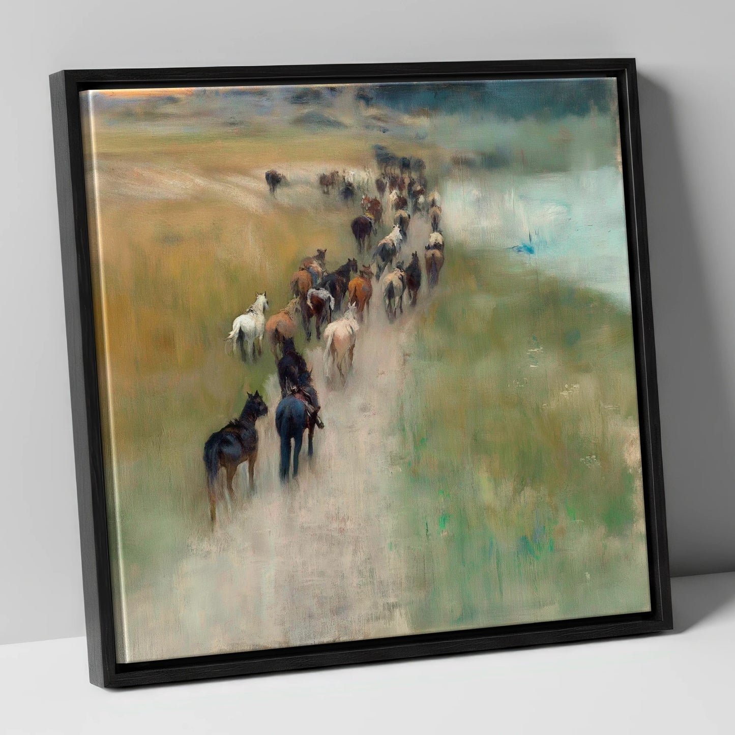 The Dusty Trail wild horses canvas wall art in black frame