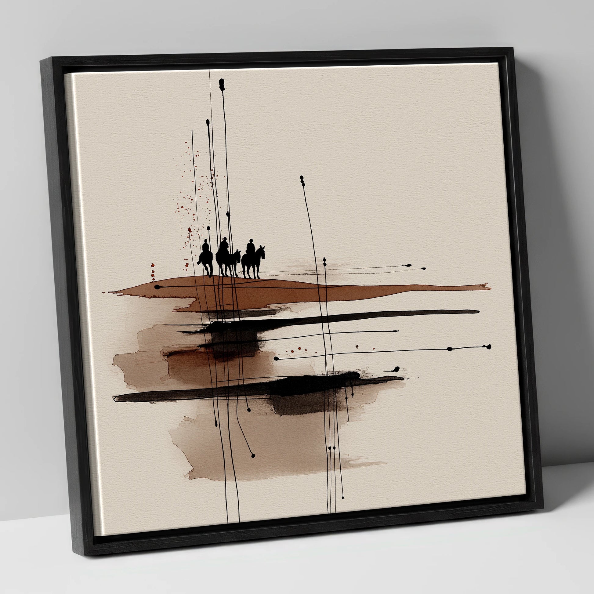 Distant Horizon Riders horse landscape canvas wall art in black frame