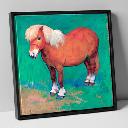 Emerald Chestnut Pony horse breed canvas wall art in black frame