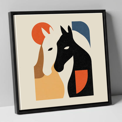 Modernist Equine Embrace horse portrait canvas wall art in black frame
