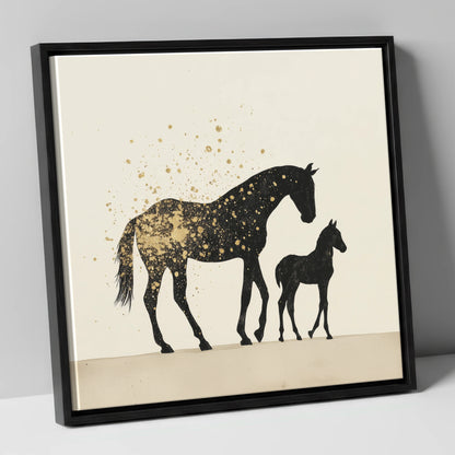 Gilded Bonds mare & foal canvas wall art in black frame