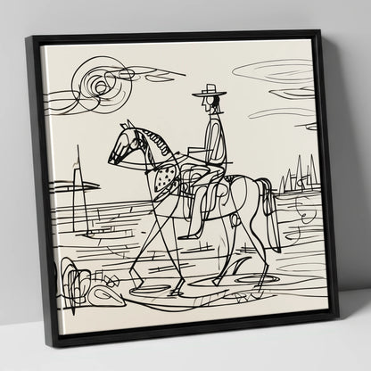 Abstract Coastal Ride beach horse canvas wall art in black frame