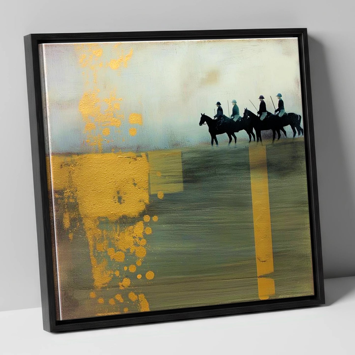 The Gilded Chukka polo horse canvas wall art in black frame
