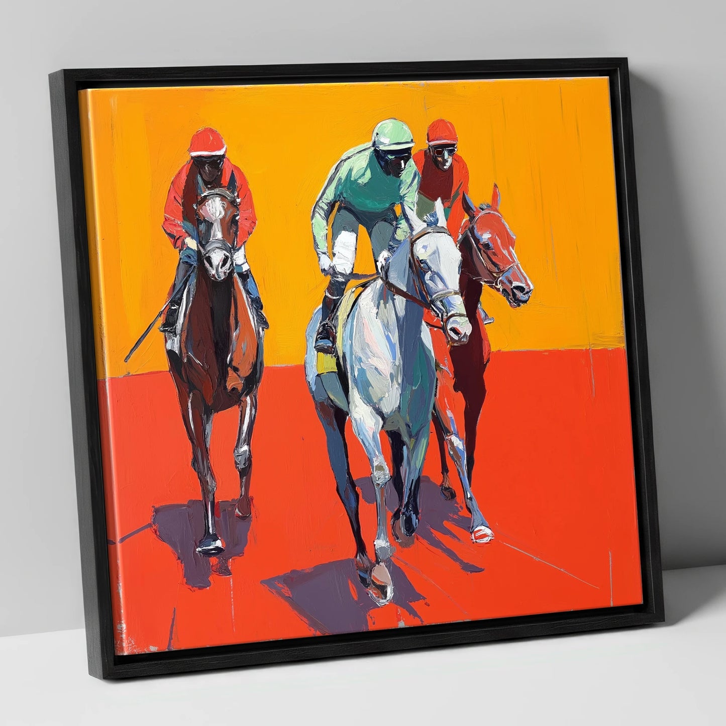 Heat of the Race racing horse canvas wall art in black frame