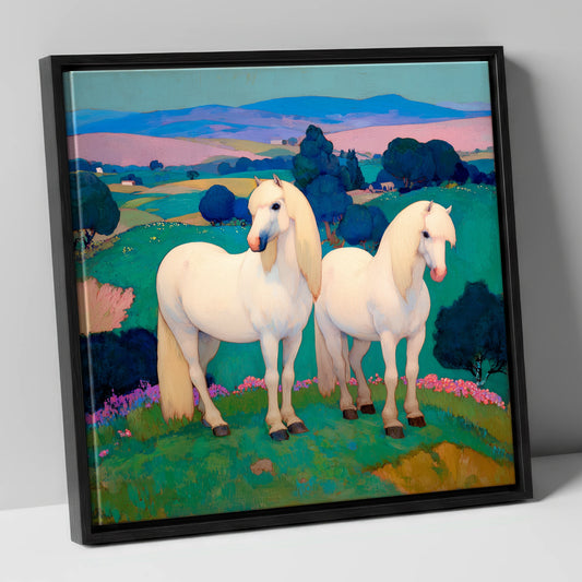 Pastel Horizons horse landscape canvas wall art in black frame