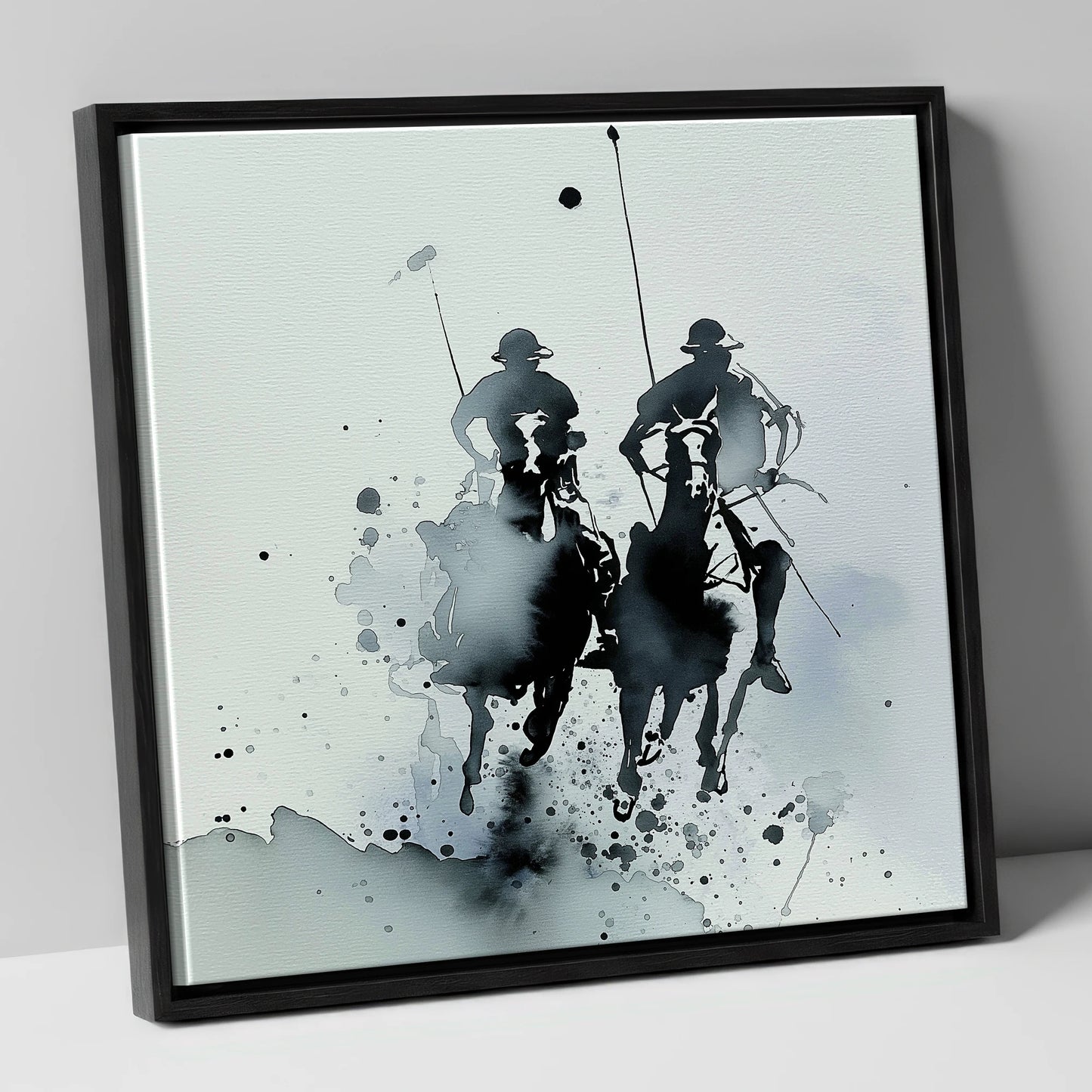 Charge of the Chukka polo horse canvas wall art in black frame